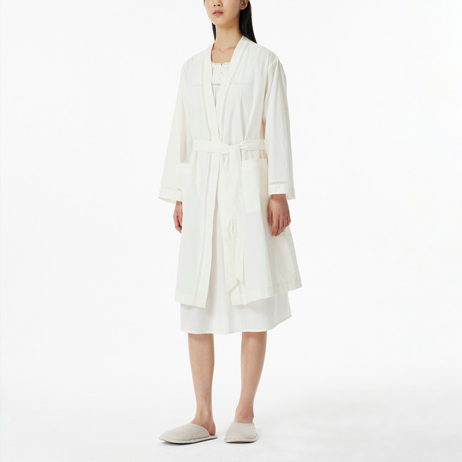 JAJU 여성용 통기성 아일렛 면 파자마 로브