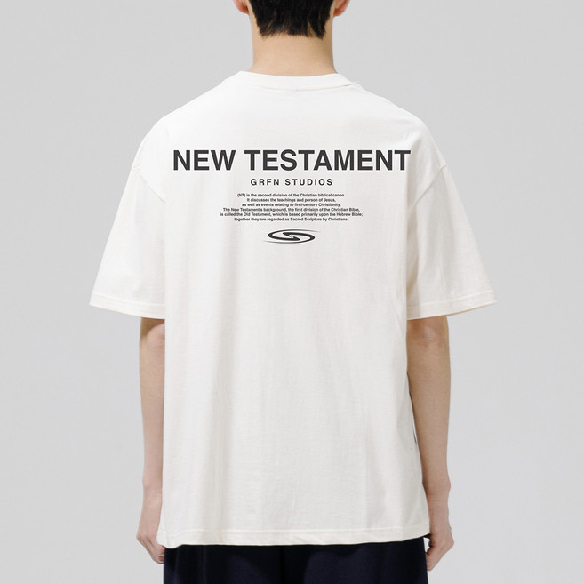 그랜피니 어센틱 오버핏 뉴 테스터먼트 프린팅 라운드 통기성 20수 반팔 티셔츠