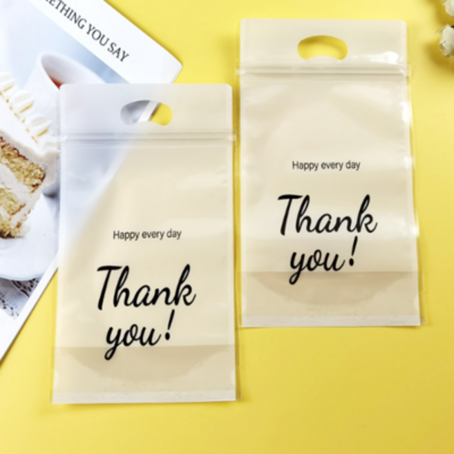 더깔끔 귀여운 손잡이 지퍼백 포장 봉투, THANK YOU, 50개