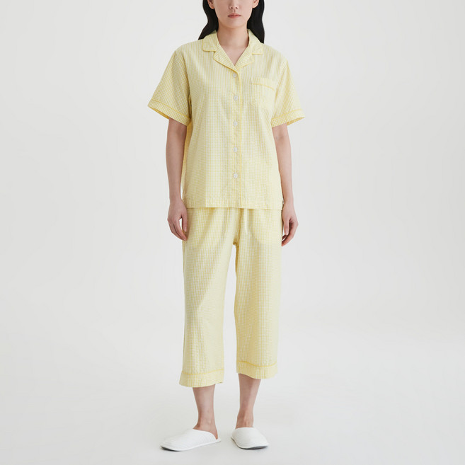 JAJU 女性棉質泡泡紗七分睡衣套裝