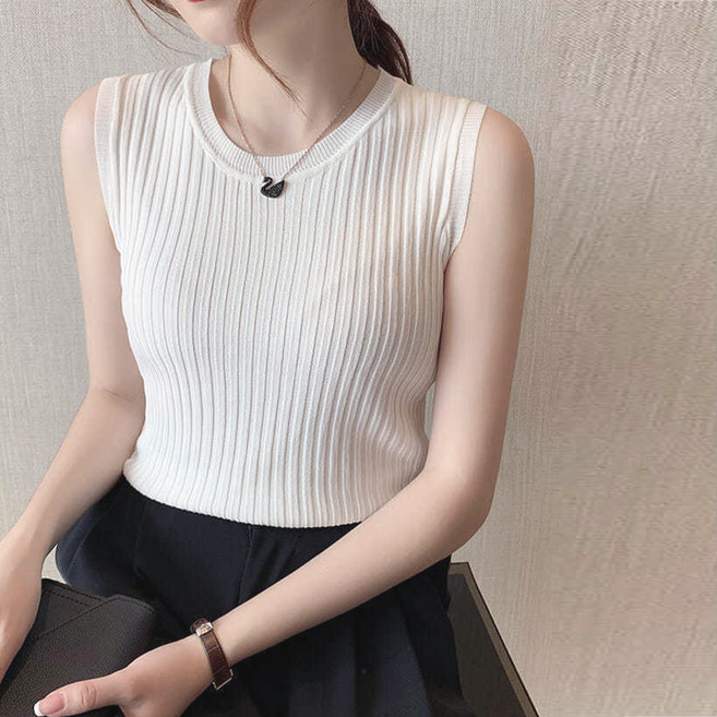 엘쏘 여성용 골지 스판 니트 민소매 티셔츠