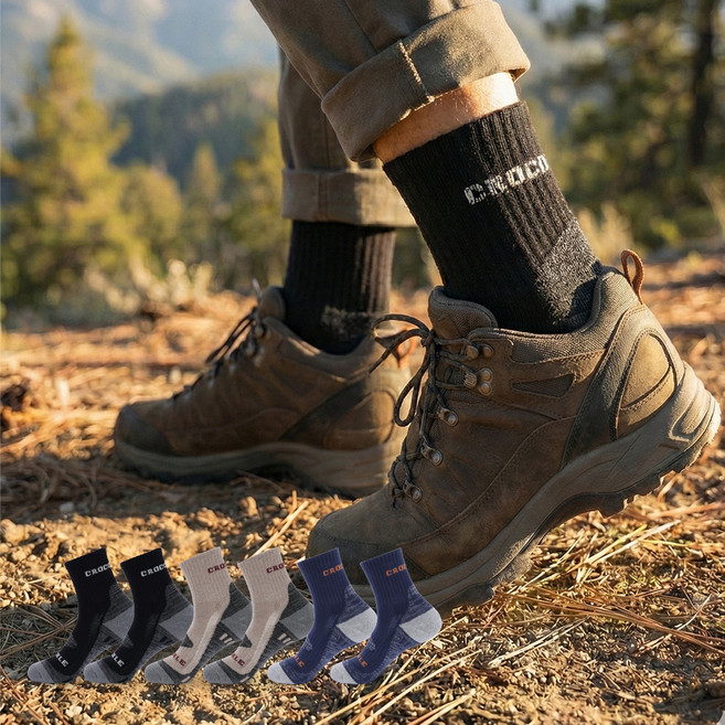 크로커다일 남성용 스포츠 중목 이중쿠션 메쉬통기성 흔들림방지 등산양말 6족 세트 CD393, 블랙, 네이비, 코코아, 1세트
