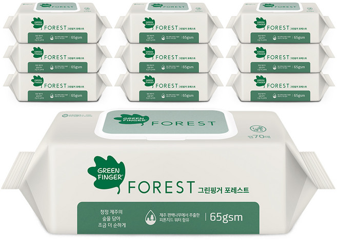 그린핑거 포레스트 65 물티슈 캡형, 65g, 70매, 10세트