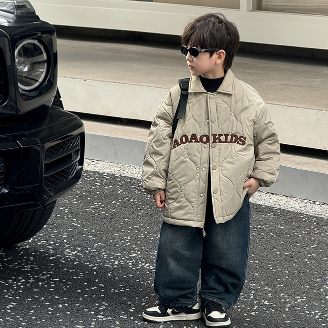 스타빈 아동용 레터링 자수 퀼팅 스냅점퍼