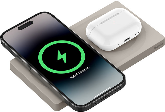 벨킨 부스트차지 프로 맥세이프 2 in 1 고속 무선 충전 패드 15W WIZ019bt, 샌드(WIZ019btSA), 1개