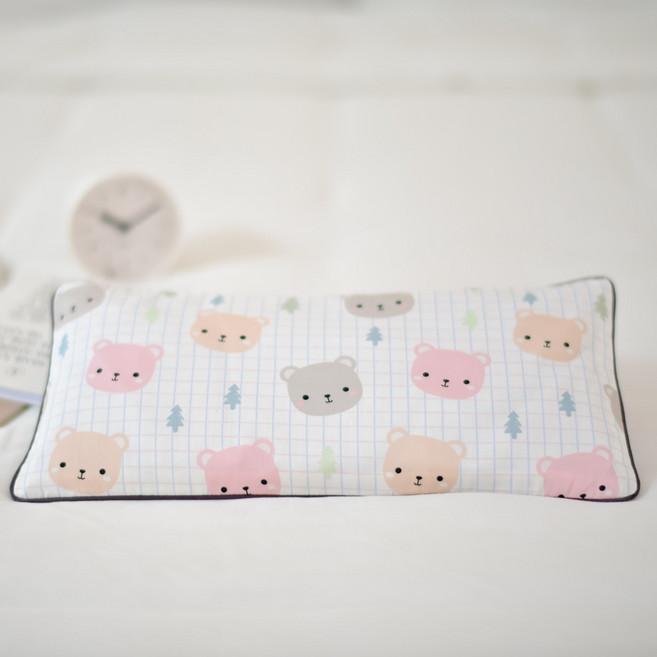 아띠블랑 아동용 순면 메밀편백 높이조절 태열베개, 체크베어, 1개