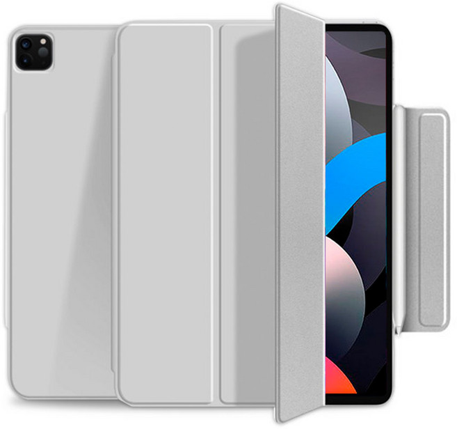 누아트 아이패드 마그네틱 애플펜슬 수납홀더 스마트커버 케이스, 라이트그레이