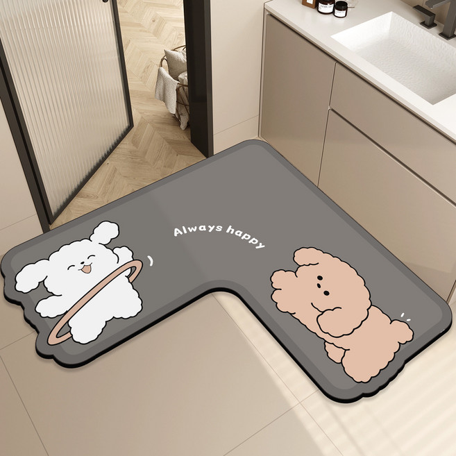 XTER U型乾式浴室廚房多用途珪藻土地墊 可愛A款, 混合色