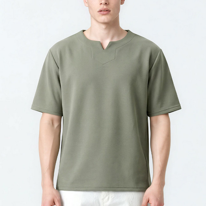 다꾸앙 남성용 시원한 헨리 브이넥 트임 반팔 티셔츠 I03C4_tc5762
