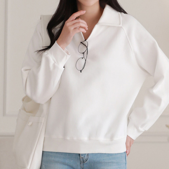 페이릿 여성용 베이직 데일리 브이 카라넥 맨투맨