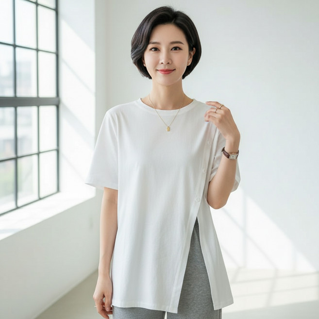 인피어스 여성용 빅사이즈 언발 반팔 티셔츠 I263-0224