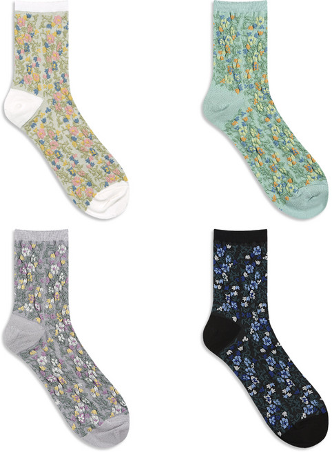 GGRN 여성용 캐주얼 7종 패턴 디자인 패션 양말 컬렉션 4켤레 세트