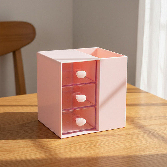 조인메이드 하우스 디자인 분리형 수납함 3단 서랍, 핑크, 1개