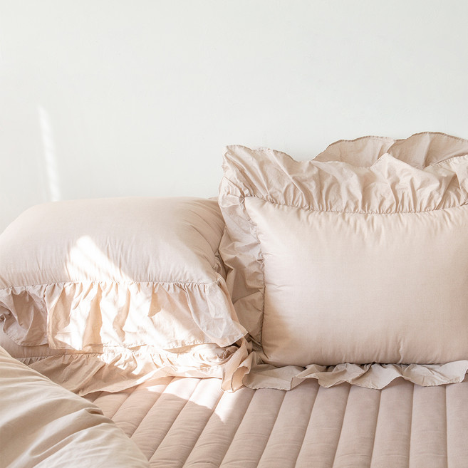 yesbedding 高密度100支Supima棉柔軟法式荷葉邊飯店枕頭套