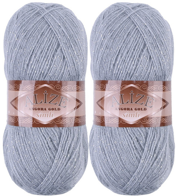 Alizee 安哥拉金線 緞面毛線, 2個, 021 珍珠淺灰色