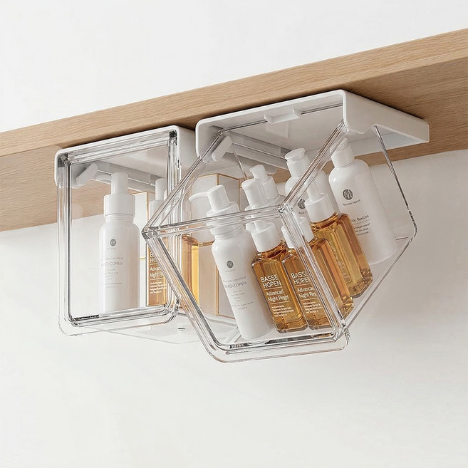 마메 홈 무타공 부착식 슬라이딩 히든 수납 서랍 소형, 화이트, 2개