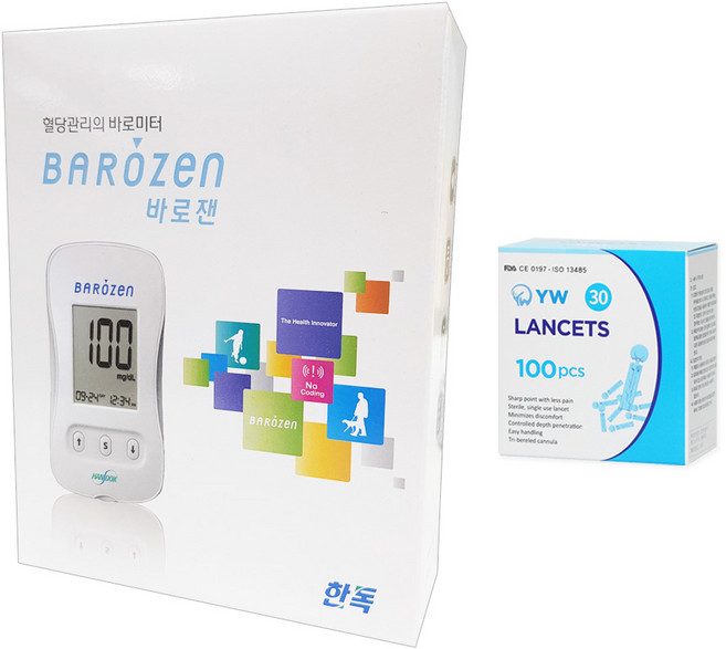 바로잰 혈당측정기 + 와이더블유 란셋 30G 100p 세트, GM01IAC, 1세트