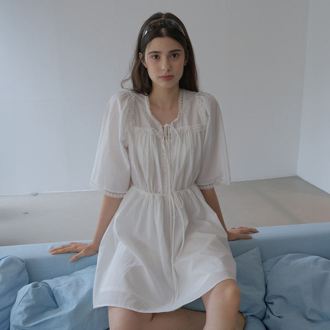 vem.ver DIANA LACE TRIM COTTON DRESS, WHITE