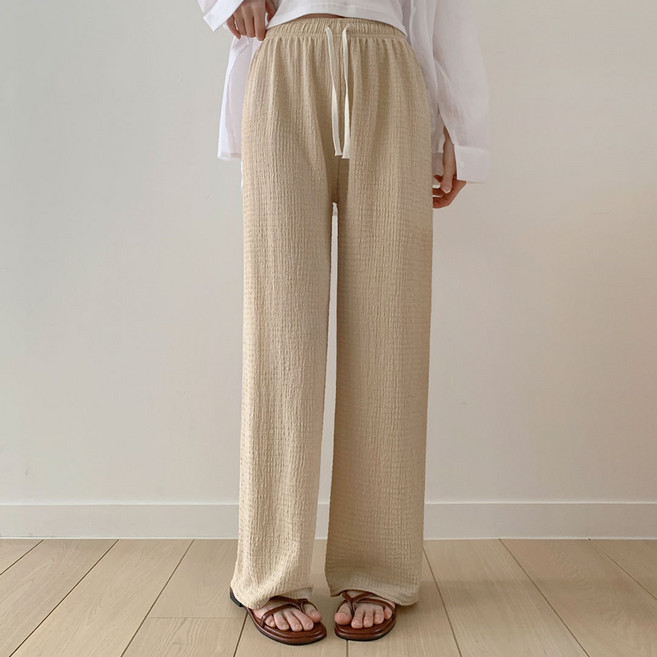 플랜데이 여성용 멜키 링클 세미와이드 밴딩 팬츠