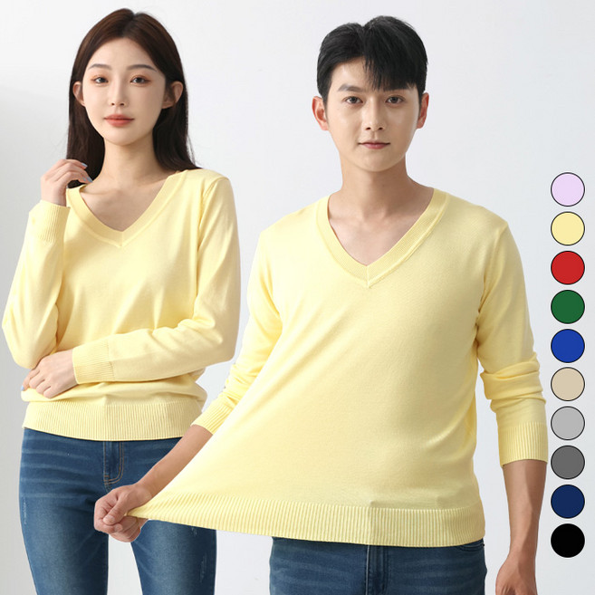 턴키 남여공용 기본 브이넥 스판 니트 티셔츠 FT-081