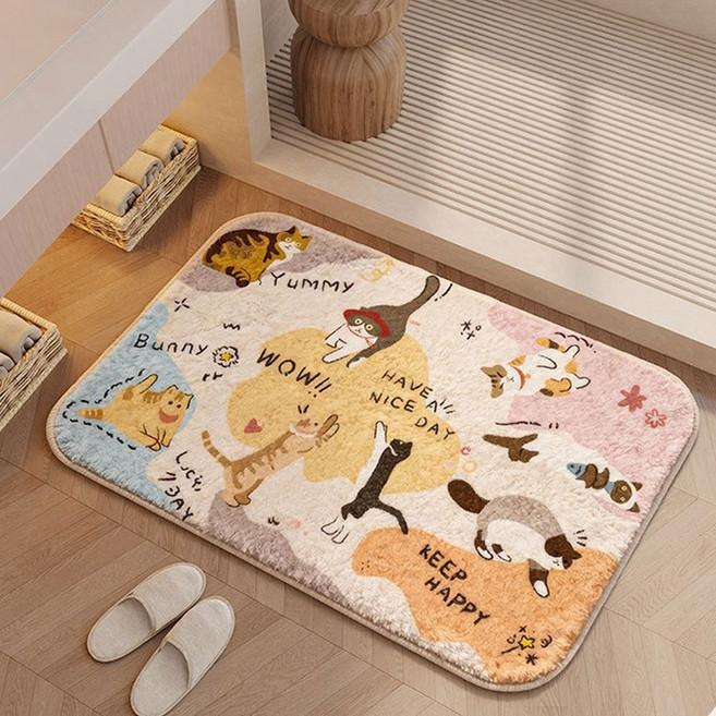 지앤와이 귀여운 고양이파티 논슬립 발매트, 믹스