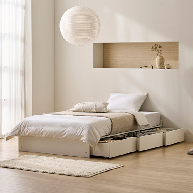 스칸디아 레이든 무헤드 3단 수납 침대 프레임 방문설치, 화이트