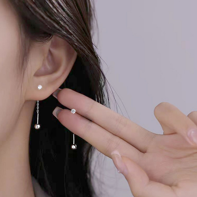 젤루나 여성용 써지컬 원큐빅 라운드 체인 드롭 볼 샤인 세련된 귀걸이 3mm P-919-1 2p