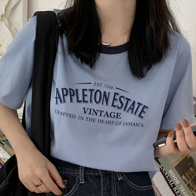 아이캔심플 여성용 레트로 배색 라운드넥 반팔 티셔츠