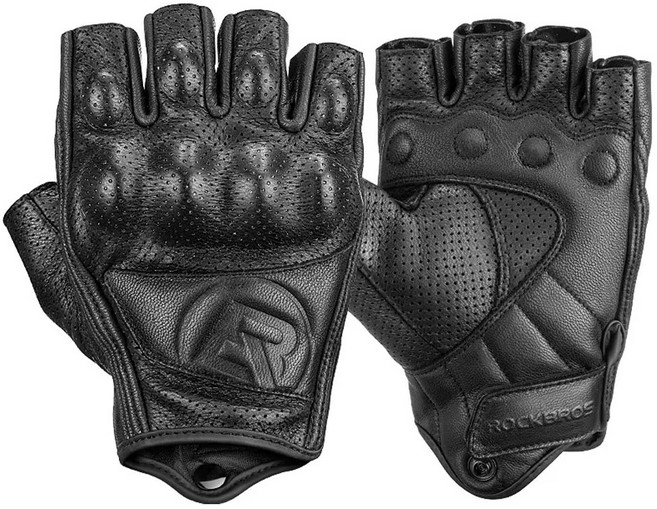 ROCKBROS 洛克兄弟 機車自行車半指手套 MT002, 黑色