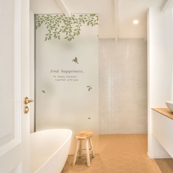 꾸밈 무점착 나뭇잎이 흩날리는 자작나무숲 유리문 시트지 ph300_m, C타입-레터링, C타입레터링, 100 x 210 cm