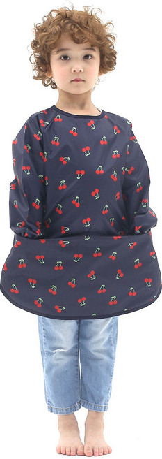 플리에 유아용 긴소매 방수 앞치마, 곤색체리