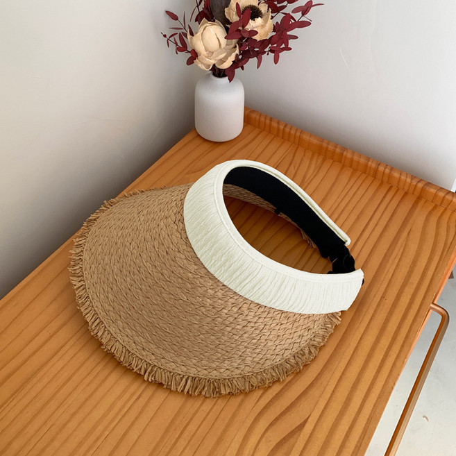 디멜디 여성용 라피아 오픈탑 챙넓은 여름 라피아 썬캡