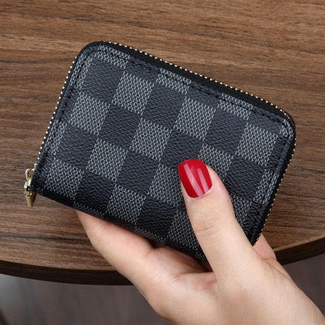 딥톡 체크 패턴 카드 홀더 미니 지퍼 지갑 DT0728