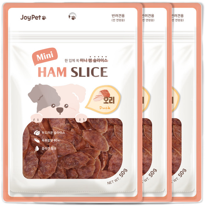 조이펫 강아지 미니 햄 슬라이스 간식, 오리, 50g, 3개