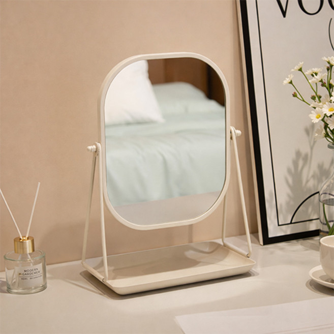 미르노아 프렌치컬러 인테리어 트레이 탁상거울 MMM3388, 베이지