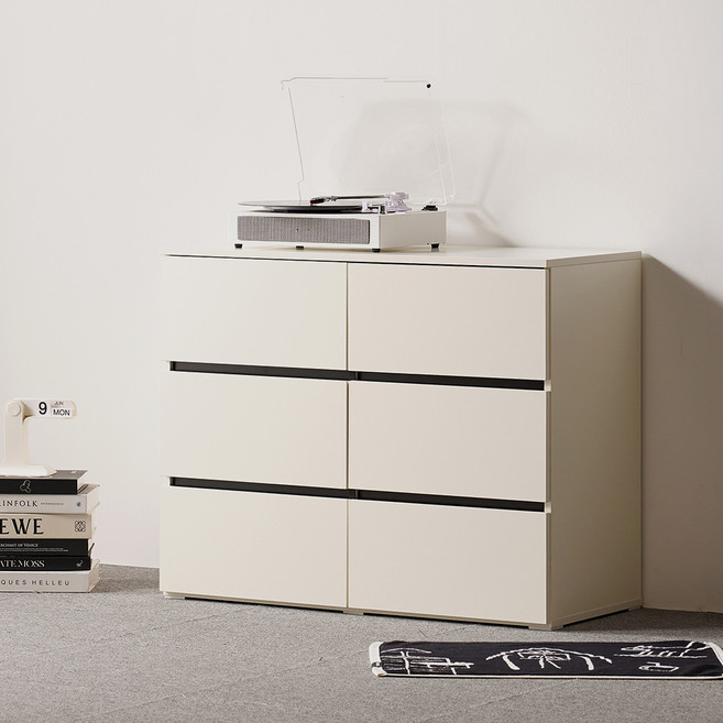 웰퍼니쳐 캐빈 와이드 3단 6칸 서랍장 900 방문설치, 크림 아이보리