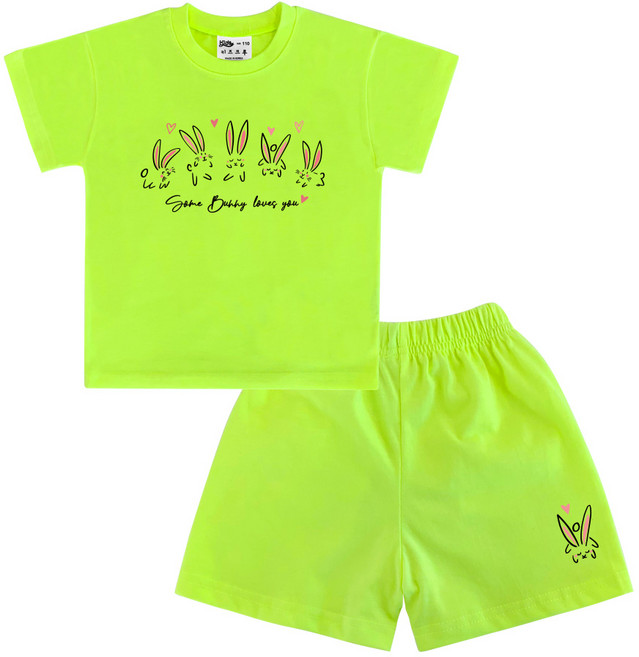 키즈크루 아동용 통기성 러브래빗 반팔 + 반바지 세트