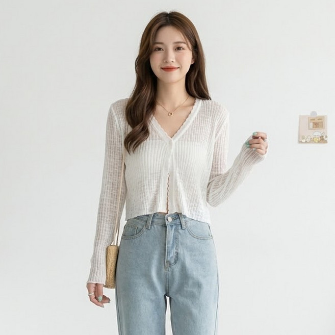 MarketA 女款夏季薄款單釦短版開襟衫 M263-0550