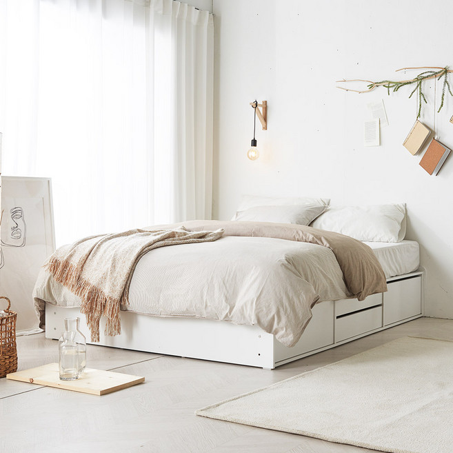 파로마 딜라잇 무헤드 통수납 4서랍 침대 + 40T 매트리스, 화이트
