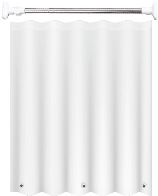 제이라이프 미르 반투명 자석 욕실 방수 PEVA 샤워 가림막 커튼 봉 세트, 반투명 + 실버, 1세트