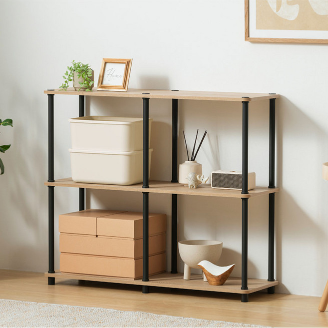 아이리스 무볼트 스틸 폴 랙 수납 선반, 내추럴 블랙, 3단