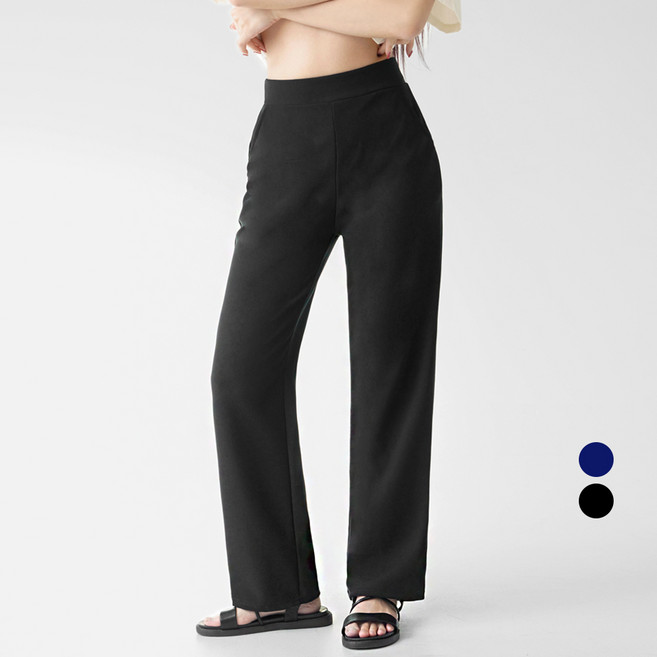 Cotton Closet 女款長版直筒彈性鬆緊帶西裝褲