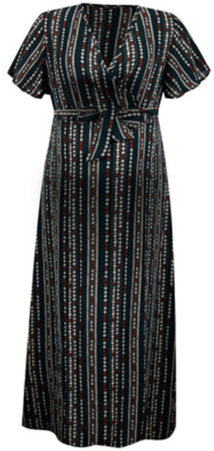 임산부 시크 브이라인 스트라이프 패턴 반소매 수유 원피스