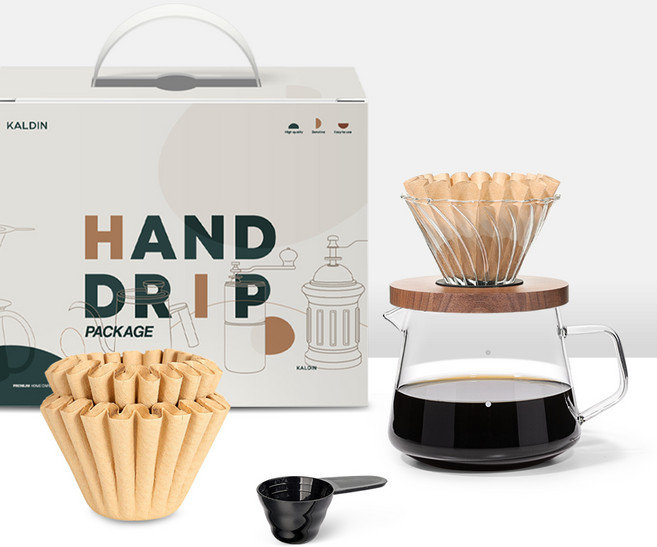 칼딘 웨이브형 클리어 핸드드립 세트 브라운 2-4인용, 1세트, 5종, 600ml