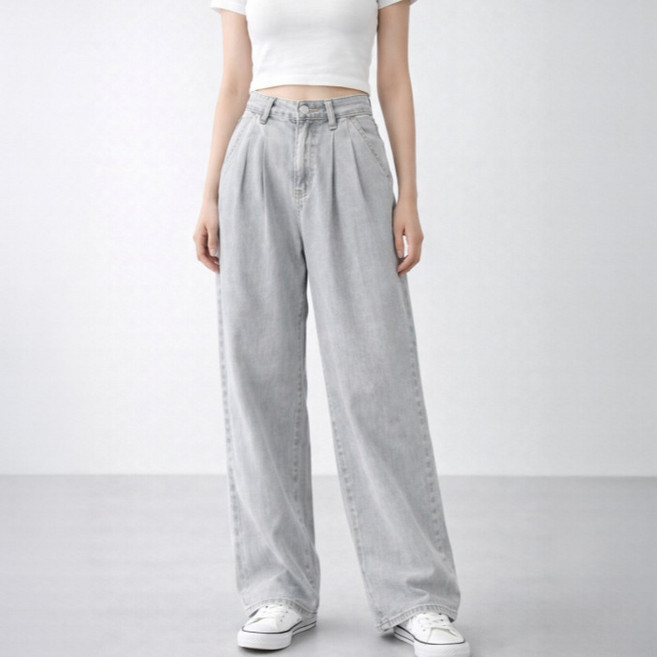 라라온 여성용 롱/기본/숏 기장 핀턱 와이드 하이웨스트 데님 팬츠 26TSP3882