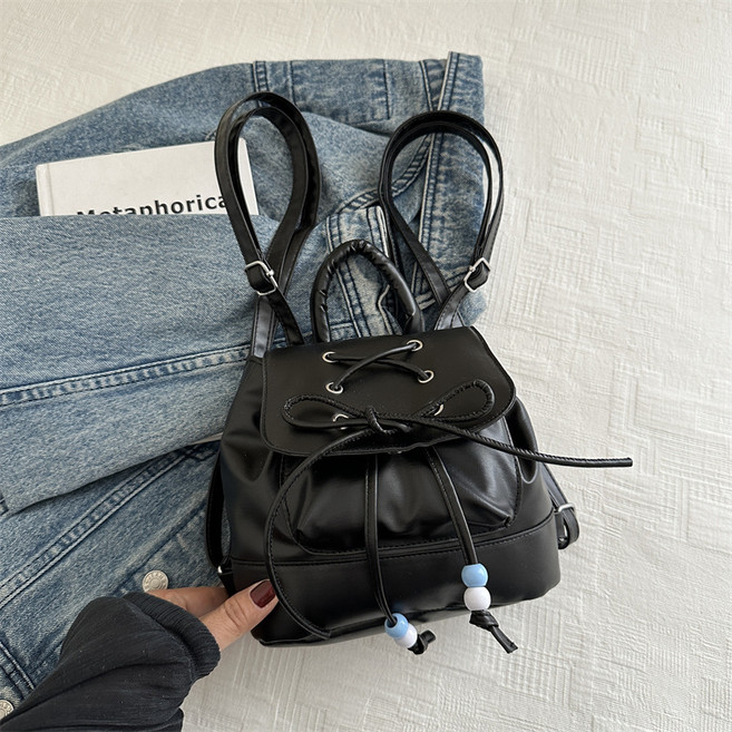 daysoy 女用綁帶蝴蝶結柔軟迷你後揹包, 01 黑色