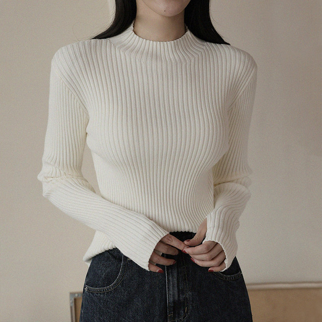 앤드스타일 여성용 비스코스 슬림핏 비소프트 11탄 핸드워머 골지 반폴라 니트 264999