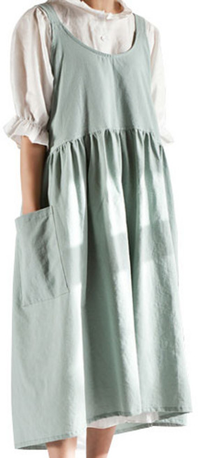린넨코튼 무지 원피스형 앞치마, 민트, 1개
