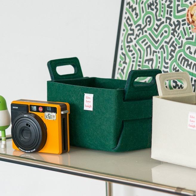 가쯔 접이식 펠트 수납 바구니, 딥그린, 2개