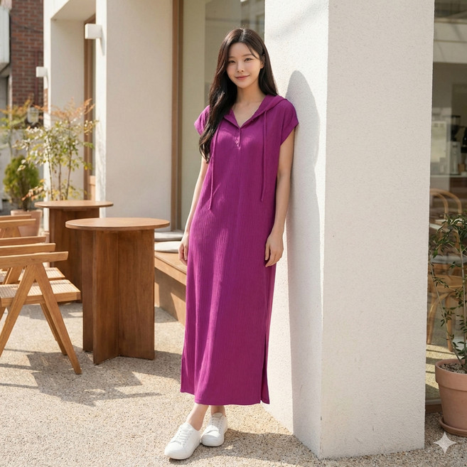 메이첼 브랑 루즈핏 니트 후드 원피스 12830